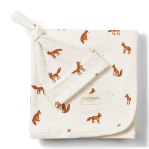 Makemake Organics Organic Cotton Swaddle Blanket & Top Knot Hat - Autumn Fox