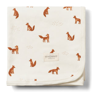 Makemake Organics Organic Cotton Swaddle Blanket & Top Knot Hat - Autumn Fox